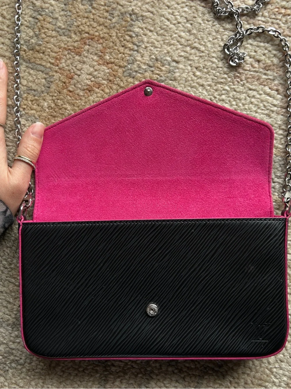 Black Louis Vuitton Shoulder Bag with Hot Pink Interior Card Cash Pouch Inserts - Picture 4 of 16